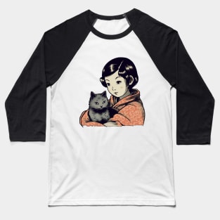 Lovely asian young girl with cat Baseball T-Shirt